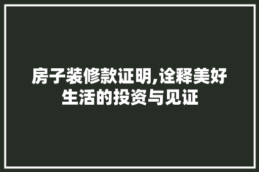房子装修款证明,诠释美好生活的投资与见证 软装设计