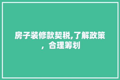 房子装修款契税,了解政策，合理筹划
