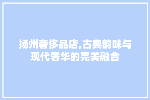 扬州奢侈品店,古典韵味与现代奢华的完美融合