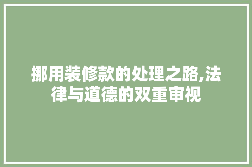 挪用装修款的处理之路,法律与道德的双重审视