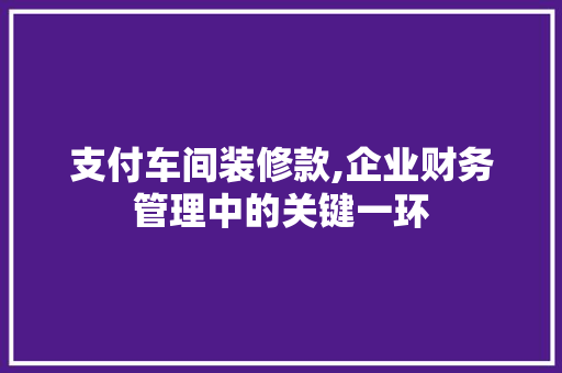 支付车间装修款,企业财务管理中的关键一环 家居装修