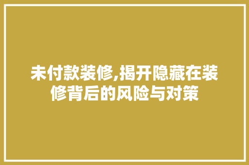 未付款装修,揭开隐藏在装修背后的风险与对策 现代风格装饰