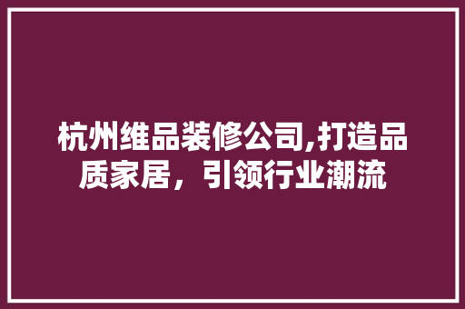 杭州维品装修公司,打造品质家居，引领行业潮流 现代风格装饰