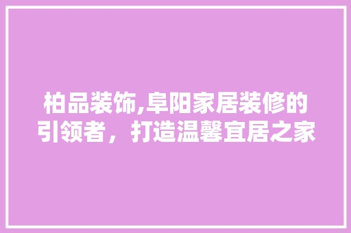 柏品装饰,阜阳家居装修的引领者，打造温馨宜居之家 现代风格装饰