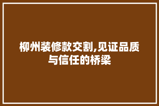 柳州装修款交割,见证品质与信任的桥梁 中式风格装饰
