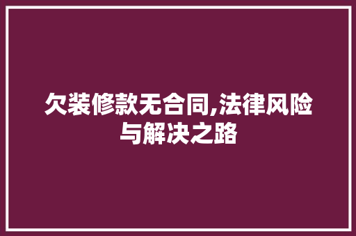欠装修款无合同,法律风险与解决之路 现代风格装饰