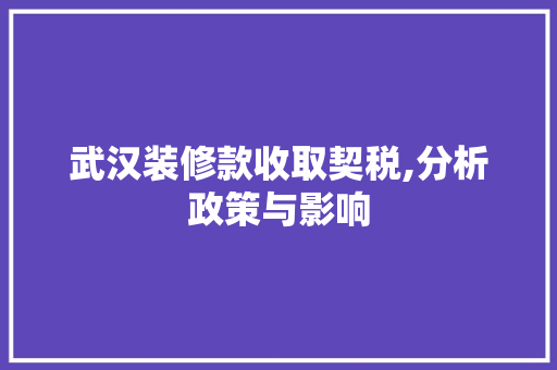 武汉装修款收取契税,分析政策与影响 客厅装修