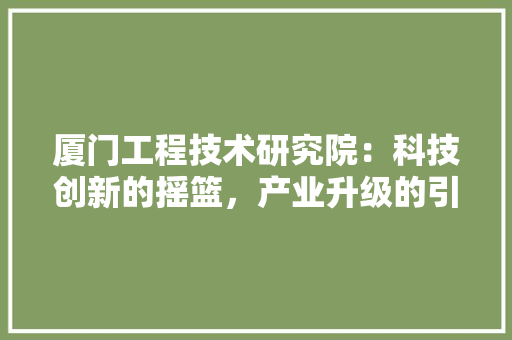 厦门工程技术研究院：科技创新的摇篮，产业升级的引擎