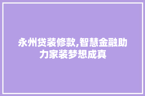 永州贷装修款,智慧金融助力家装梦想成真