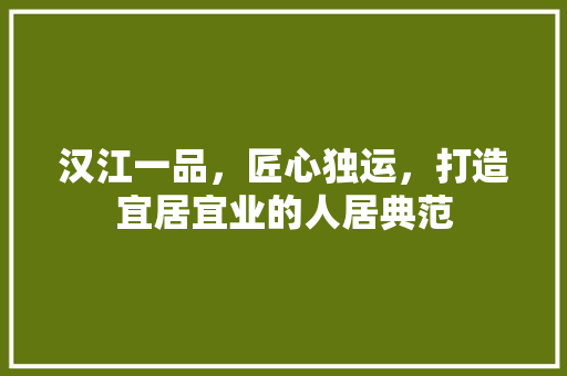 汉江一品，匠心独运，打造宜居宜业的人居典范