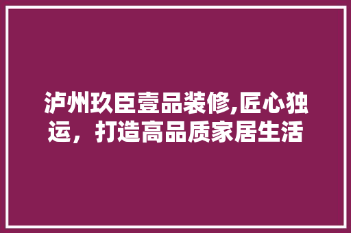 泸州玖臣壹品装修,匠心独运，打造高品质家居生活 家居装修