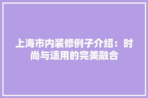 上海市内装修例子介绍：时尚与适用的完美融合 软装设计