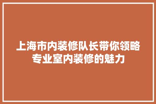 上海市内装修队长带你领略专业室内装修的魅力