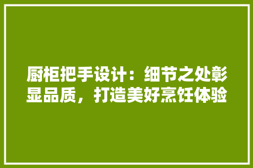 厨柜把手设计：细节之处彰显品质，打造美好烹饪体验 卧室装修