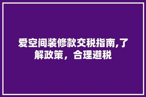 爱空间装修款交税指南,了解政策，合理避税 木雕艺术