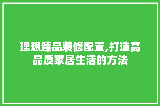 理想臻品装修配置,打造高品质家居生活的方法 室内设计