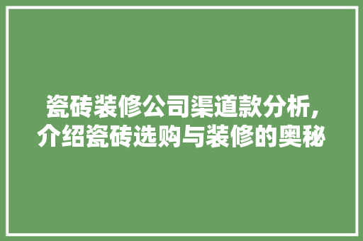 瓷砖装修公司渠道款分析,介绍瓷砖选购与装修的奥秘 卧室装修