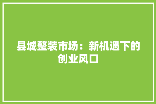 县城整装市场：新机遇下的创业风口