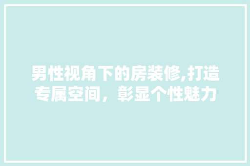 男性视角下的房装修,打造专属空间，彰显个性魅力