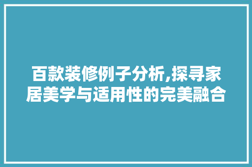 百款装修例子分析,探寻家居美学与适用性的完美融合 家居装修