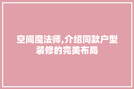 空间魔法师,介绍同款户型装修的完美布局 木雕艺术