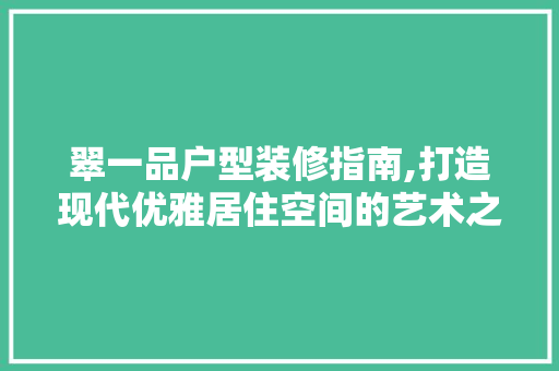 翠一品户型装修指南,打造现代优雅居住空间的艺术之旅 软装设计