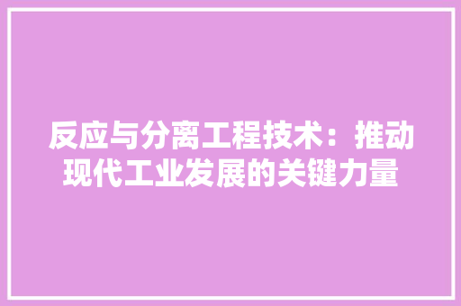 反应与分离工程技术：推动现代工业发展的关键力量