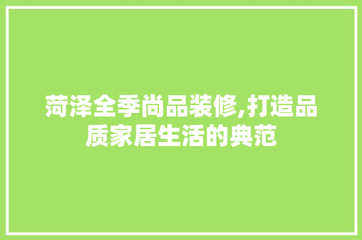 菏泽全季尚品装修,打造品质家居生活的典范