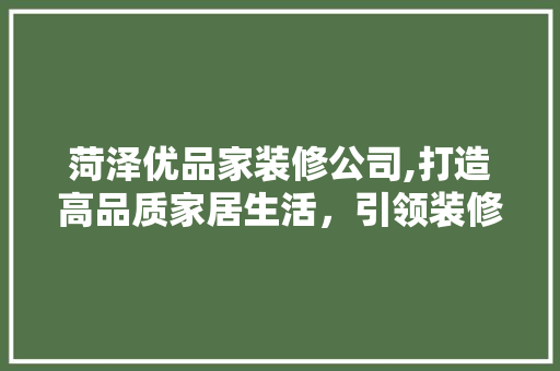菏泽优品家装修公司,打造高品质家居生活，引领装修行业新潮流