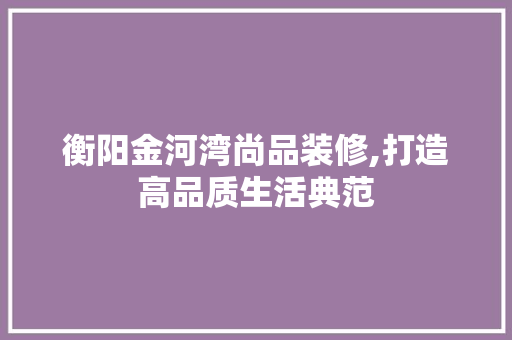衡阳金河湾尚品装修,打造高品质生活典范