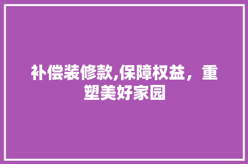 补偿装修款,保障权益，重塑美好家园 现代风格装饰