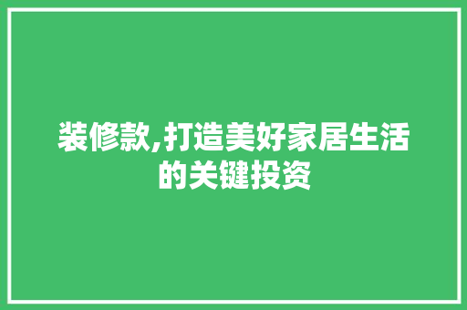 装修款,打造美好家居生活的关键投资 家居装修