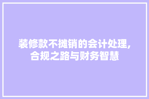 装修款不摊销的会计处理,合规之路与财务智慧