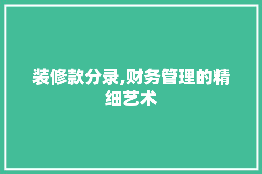 装修款分录,财务管理的精细艺术 软装设计