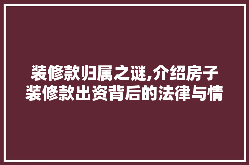 装修款归属之谜,介绍房子装修款出资背后的法律与情感纠葛 现代风格装饰