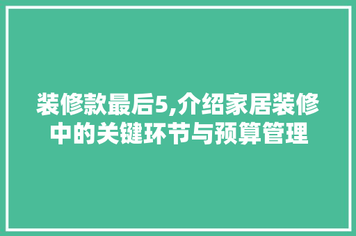 装修款最后5,介绍家居装修中的关键环节与预算管理 软装设计