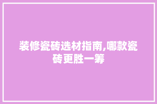 装修瓷砖选材指南,哪款瓷砖更胜一筹 现代风格装饰