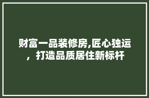 财富一品装修房,匠心独运，打造品质居住新标杆 软装设计