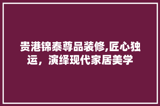 贵港锦泰尊品装修,匠心独运，演绎现代家居美学