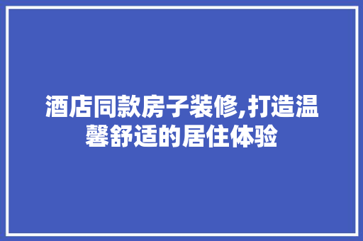 酒店同款房子装修,打造温馨舒适的居住体验 室内设计