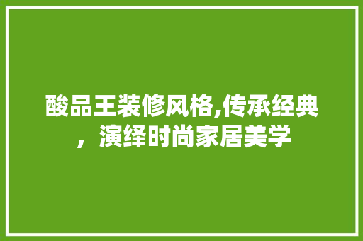 酸品王装修风格,传承经典，演绎时尚家居美学 家居装修