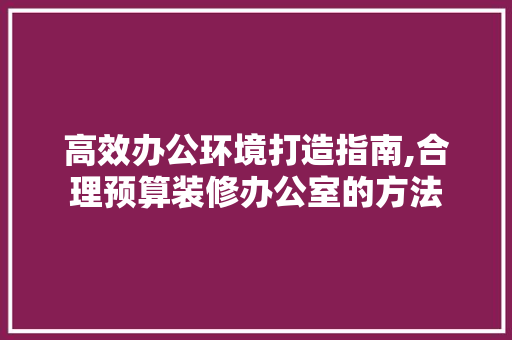 高效办公环境打造指南,合理预算装修办公室的方法 木雕艺术