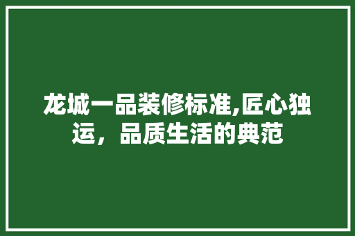 龙城一品装修标准,匠心独运，品质生活的典范
