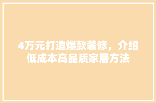 4万元打造爆款装修，介绍低成本高品质家居方法