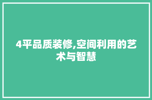 4平品质装修,空间利用的艺术与智慧 家居装修