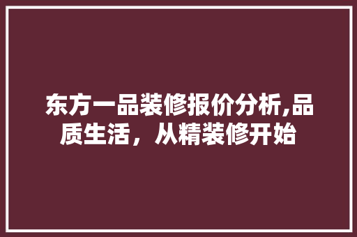 东方一品装修报价分析,品质生活，从精装修开始 家居装修