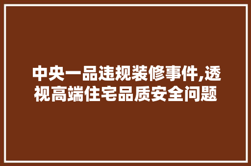 中央一品违规装修事件,透视高端住宅品质安全问题 中式风格装饰