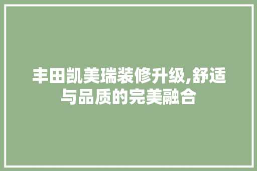 丰田凯美瑞装修升级,舒适与品质的完美融合 卧室装修