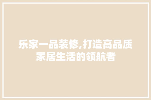 乐家一品装修,打造高品质家居生活的领航者 软装设计