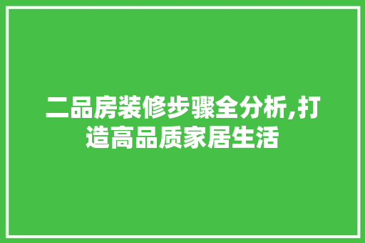 二品房装修步骤全分析,打造高品质家居生活